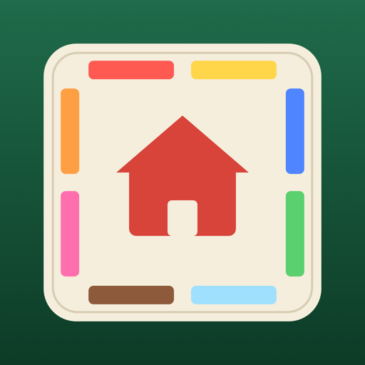 Old Town Tycoon app icon — a board-game board with a red house at its center